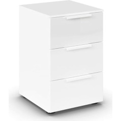 Rauch Möbel Flipp, naktsgaldiņš guļamistabai, Alpine White/Glass Front White, 3 atvilktnes, balti rokturi, 40 x 61 x 42 cm