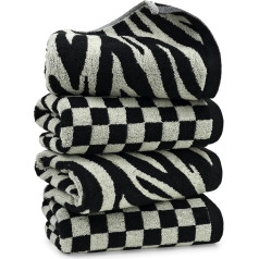Jacquotha 2 stili 4 Pack Black Check Zebra kokvilnas vannas istabas dvieļi