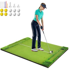 Golfa paklājs 150 x 120 cm, golfa treniņpaklājs ar 10 golfa bumbiņām un 3 gumijas nūjiņām, 6 nūjiņu pozīcijas, golfa treniņiem telpās un ārpus telpām