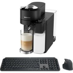 Logitech MX taustiņi S Combo: De'Longhi Nespresso Vertuo Lattissima ENV300.B, kafijas kapsulu automāts ar automātisko piena putu uzputošanas sistēmu, DEU QWERTZ, De'Longhi Nespresso Vertuo Lattissima ENV300.B, jaudīga bezvadu tastatūra, peles roku 