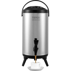 VEVOR karsto un auksto dzērienu dozators, dzērienu dozators, 9,2 l, nerūsējošā tērauda karstā un aukstā ūdens strūklaka, liels dzērienu dozators ar uzgali un rokturi kafijai, ūdenim, sulai, izolēta krūze