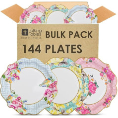 Runājoši galdi 144 x spēcīgi skaisti vienreizlietojamie papīra šķīvji Floral Bulk pēcpusdienas tējas Mātes dienas galda ballīšu rotājumi dzimšanas dienai, bērnu ballītei, kāzām un jubilejai - izmērs 9