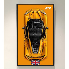 Metāla sienas gleznojuma atbalsts Lego 42172 McLaren P1(SANS MODELE), unikāls Lego dekoratīvais kadrs - piemērots Lego draugu dāvanām, izmērs: 75x 45cm