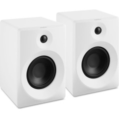 MEDION P61925 Grāmatu plaukta skaļrunis (aktīvais un pasīvais, koka korpuss, divvirzienu sistēma, Bluetooth, integrēts augstfrekvences un zemfrekvences skaļrunis, rotācijas vadība, optiskais ievade SPDIF, lineārā ieeja RCA, 2 x 50 W RMS), balts