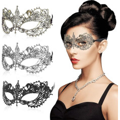 3 mežģīņu masku komplekts, Venēcijas mežģīņu maska sievietēm, seksīga mežģīņu acu maska, masku maska, mežģīņu maskas Helovīnam, karnevālam, ballītei, kostīmam, vakarkleitai, dejām, ballei, ballītei (3 krāsas)