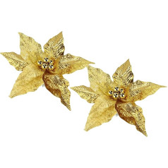 Flair Flower Poinsettia Poinsettia Poinsettia uz klipa, 2 gab., 28 cm, mākslīgais mini mākslīgais zieds, Ziemassvētku zieds Adventes vainagam, virtenei, Adventes rotājumiem, Ziemassvētku eglītei, floristikai