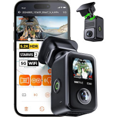 VANTRUE E360 5.2K Panorama Dash Cam Car Front Indoor, Dual STARVIS 2 HDR 360° Dash Cam, 1,54 collu skārienjūtīgais ekrāns Dash Cam ar WiFi App, GPS, stāvvietas režīms, Max. 1TB, paplašināma (aizmugurējā kamera/nesējkameru kamera)