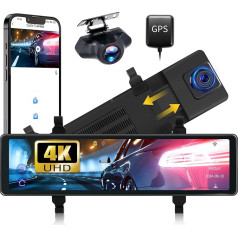 CAMECHO spoguļkameras ar skārienjutīgo ekrānu, auto palaidēja kamera ar 4K kameru, GPS WiFi, kamera ar 11,26 collu IPS ekrānu, nakts redzamību, WDR, cilpas ierakstīšanu, stāvēšanas režīmu un kustības noteikšanu, G-sensors, 150° plats leņ