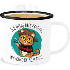 Shirtracer Emaille Becher Blechbecher - Statement - Ich werde dich kratzen, während du schläfst! - schwarz - 300 ml - Weiß Schwarz - statement frohes neues jahr new year mit