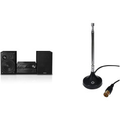 Panasonic SC-PMX94EG-K Micro HiFi sistēma un Oehlbach Radio stienis FM DAB+ stieņa antena DAB+ FM Stereo Radio uztveršanai (75 Ohm, teleskopiskā antena, magnētiskais statīvs, koaksiālais F-Secker adapteris), melns