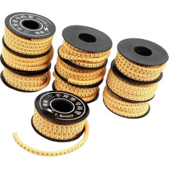 Hihaha Kabelmarkierer, flexibel, PVC, Zahlen 0-9, Druck, 1,5 mm², langlebiges Material, Gelb, 10 Stück