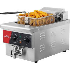 CROSSON 6L elektriskā darba virsmas fritēze īpaši liela ar iztukšošanas sistēmu, taimeri, grozu un vāku, paredzēta izmantošanai restorānos 120 V, 1800 W (6 V ES)