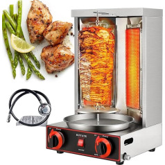 Elektrische DrehspießMaschine FüR Die Arbeitsplatte, Gas-DöNer-Kebab-Gyrogrill - Vertikaler Grill Mit Temperaturregler, 360° Drehbarer Grillofen, Sharma-Maker Aus Edelstahl,220V-Silver