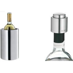 WMF Clever&More šampanieša vīna dzesētājs, nerūsējošais tērauds, 19,5 cm, divsienu pudeļu dzesētājs ilgāk saglabā vēsumu un Clever&More vīna korķis ar uzrakstu, vīna pudeļu korķa diametrs 2,4 cm