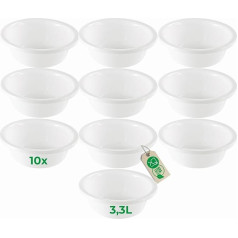 Novaliv 10 x apaļi trauki mazgāšanai, 3,3 l, diametrs 28 cm, balti, nesatur BPA, var mazgāt trauku mazgājamā mašīnā, ideāli piemēroti virtuvei un kempingiem, apaļais trauks, apaļais plastmasas trauks, trauks mazgāšanai, plastmasas trauks