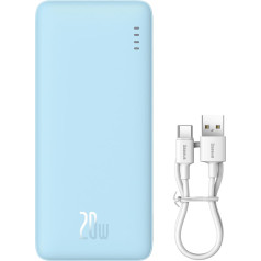 Powerbank 20000mAh Airpow 20W ar USB-A - USB-C 50cm kabeli - zils
