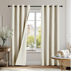 Deconovo 100% aptumšojoši aizkari ar cilpiņām Aizkari Aizkari viesistabai Blackout Aizkari Termiski aizkari 175 x 140 cm (augstums x platums), gaiši bēšs, 2 gab. komplekts