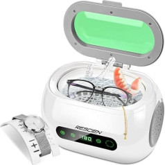 Ultraskaņas tīrīšanas ierīce, brilles tīrīšanas ierīce ar 5 laika iestatījumiem, 600 ml pārnēsājama ultraskaņas ierīce, ultraskaņas tīrītājs, 42 kHz ultraskaņas tīrītājs, juvelierizstrādājumu tīrītājs