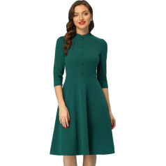 Allegra K apšūt kleitas sievietēm Svētā Patrika diena 3/4 piedurknes Stand apkakle Elegants biznesa A-līnijas kleita