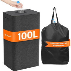 Lifewit 100 l depozīta pudeļu savākšanas konteiners ar vāku, lielu depozīta pudeļu uzglabāšanas konteiners, tukšu konteineru un stikla atkritumu uzglabāšanas konteiners, pudeļu savākšanas konteiners ar atveri, virtuves trauks pudeļu uzglab