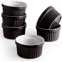 homEdge Porcelāna krūzīšu komplekts 240 ml saldējuma krūzītes saldējuma krūzītēm cepšanai 6 krūzītes suflē cepšanai komplekts melns
