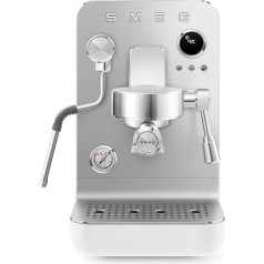 Smeg, MiniPro EMC02WHMEU Manuālais Espresso kafijas automāts, trīskāršs termobloks, profesionāla tvaicēšanas ierīce un filtru turētājs, 1,7 litru tvertne, noņemams pilienu paliktnis, 1700 W, matēts balts