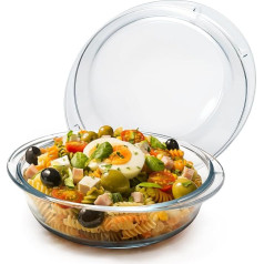 1L apaļais stikla trauks ar vāku, stikla cepamais trauks ar vāku un rokturiem, karstumizturīga stikla trauks, cepamais trauks