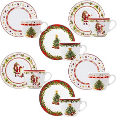 NAMAI - 6 Ziemassvētku kafijas tasīšu komplekts ar paliktni - trauku mazgājamā mašīnā mazgājams porcelāns - Ziemassvētku trauki - Ziemassvētku trauki - Ziemassvētku trauku komplekts (Mixes)