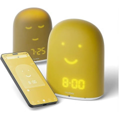 UrbanHello Remi - modinātājs dienas un nakts modinātājs ar izglītojošu funkciju un miega uzraudzību - bērnu monitora audioierīce ar trokšņa modinātāju 5 in 1 - nakts gaisma - Bluetooth skaļrunis - dzeltens