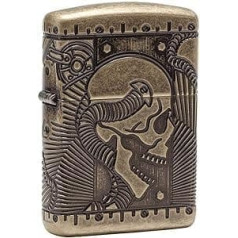 Zippo 29268 Logo Feuerzeug, Chrom, Armor Antique Brass (Skull Multi Cut), 6 x 4 x 2 cm