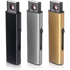 Sporgo Pack of 3 Electronic Lighters, Windproof Electric Lighter with USB Port, Double-Sided Ignition, Flameless Windproof Lighter, Arc Lighter for Candles (Without Gas)