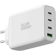 Silver Monkey GaN 130 Вт 3x USB-C PD 1x USB-A 3.0 QC сетевое зарядное устройство белый