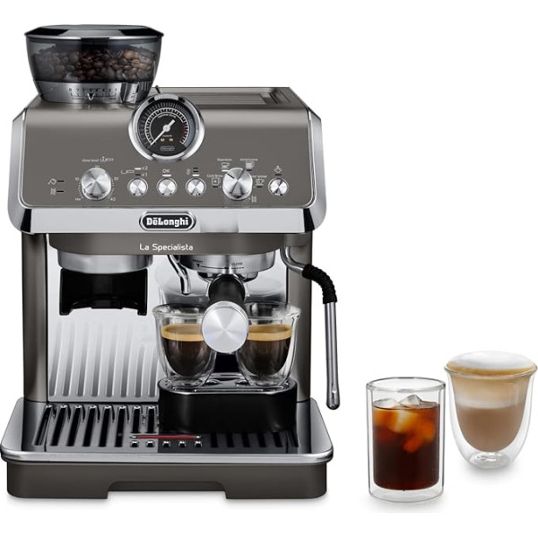 De'Longhi La Specialista Arte Evo EC9255.T Portafiltru automāts, Espresso automāts ar dzirnaviņu, Cold Brew funkcija, 8 malšanas līmeņi, 15 bāri, 3 temperatūras, 3 temperatūras, piena putu sprausla, titāna krāsā ar baristas funkciju