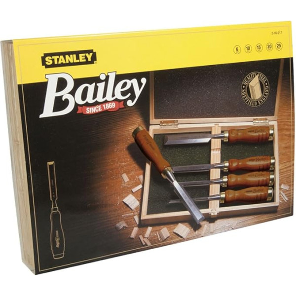 Stanley Bailey Stechbeitel komplekts 5 gabali (6/10/15/20/25 mm Beitelbreite, gehärteter Stahl, Kunststoffkappe) 2-16-217