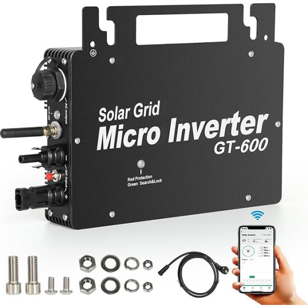 DEWIN WiFi mikro saules invertors, 400W/600W IP65 ūdensizturīgs MPPT stackble saules panelis, Grid Tie mikro invertors ar WiFi sakaru lietotnes uzraudzību AC220V (izmērs: 600W)