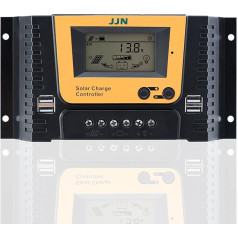 JJN 30A saules uzlādes kontrolieris 12V/24V saules paneļu kontrolieris ar regulējamu LCD displeju Dual USB port Timer Setting PWM Auto Parametri