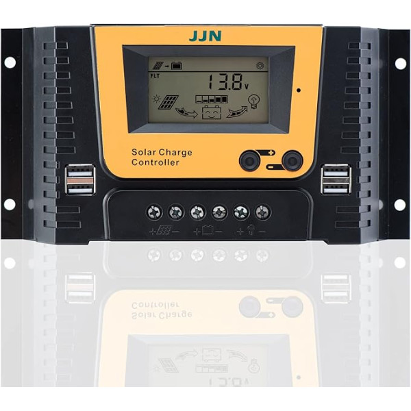 JJN 30A saules uzlādes kontrolieris 12V/24V saules paneļu kontrolieris ar regulējamu LCD displeju Dual USB port Timer Setting PWM Auto Parametri