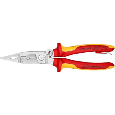 Knipex Elektro-Instalationszange verchromt, isoliert mit Mehrkomponenten-Hüllen, VDE-geprüft; mit Befestigungsöse zum Anbringen einer Absturzsicherung 200 mm (SB-Karte/Blister) 13 96 200 T BK