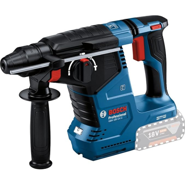 Bosch Professional GBH 18V-24 C akumulatora urbjmašīna ar āmuru (ar SDS plus, bez akumulatora un lādētāja, papildu rokturis)