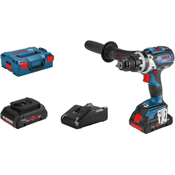 Bosch profesionālais 18 V sistēmas 18V akumulatora urbis GSR 18V-110 C (Maks. Griezes moments: 110 Nm, maks. Skrūvju diametrs: 12 mm, iekļauts 2 x 4,0 Ah ProCore akumulators, lādētājs GAL 18V-40, L-BOXX)