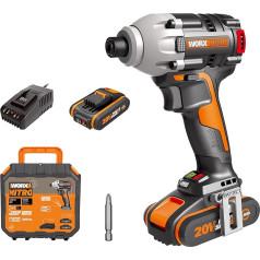 WORX NITRO WX261 20 V akumulatora triecienatslēgas - Bezsukures motors - Akumulatora skrūvgriezis ar sešstūra ligzdu (kokam/ montāžai) - 230 Nm griezes moments - Ergonomisks dizains - Ar 2 x 2,0 Ah baterijām