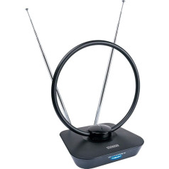 Schwaiger 720365 DVB-T2 iekštelpu antena aktīva ar pastiprinātāju DAB+ DVB-T antena TV LTE Cut Filter uztvērējs Digitālā TV Teleskopiskie stieņi ar pamatni Apaļā antena