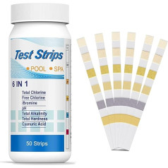 Lgzin Pool Test Strips, Pack of 50 Pool Tester Water Tester, 6-in-1 Pool Water Test Strips, Spa Whirlpool Test Strips for pH Value, Total Alkalinity, Cyanuric Acid, Total Chlorine, Free Chlorine and