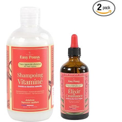 Shandrani Easy Pouss Easy Pouss Vitamīnu šampūns 250 ml + eliksīrs matu augšanai 100 ml | Pret matu izkrišanu un matu atjaunošanai | Stiprina un atjauno | Normāli un trausli mati