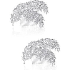 Angoily 2 gab Frizūra Matu ķemme ar rhinestones Matu ķemme Matu ķemme Matu ķemme Bīdāmās Clip Hairpiece Rhinestone Comb Tree Leaves līgavas mati augsti