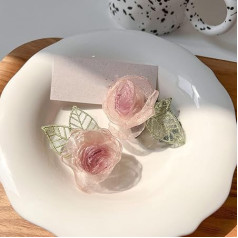 Umiin 2 Pack Pink Flower Hair Clips Matu aksesuāri sievietēm meitenēm bērniem Elegants Handmade Organza Camellia Headwear Kāzu Styling rīki pusei kāzu ikdienas valkāšanai