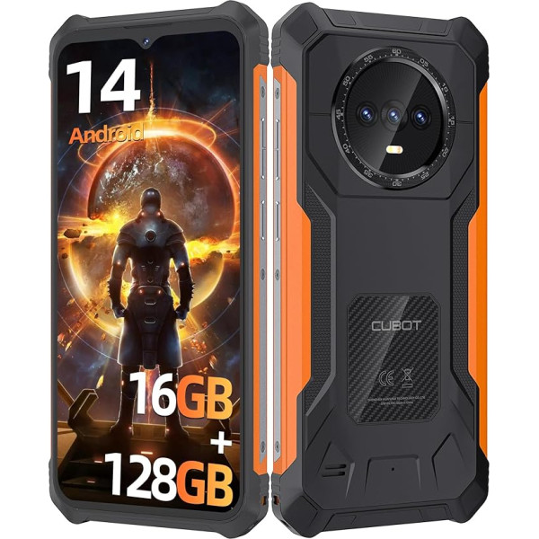 CUBOT Kingkong ES Āra mobilais tālrunis bez līguma Android 14, Dual SIM 4G Octa-Core viedtālrunis 6,56 collu HD+ 90Hz, 16GB + 128GB/1TB paplašināms IP68 ūdensizturīgs mobilais tālrunis, 48MP + 16MP kamera,