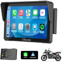 Carpuride W702B Motociklu GPS Carplay ekrāns ar dizaina turētāju BMW motocikliem, bezvadu CarPlay un Android auto, pārnēsājams 7 collu ūdensizturīgs skārienekrāns, duālais Bluetooth, navigācija, Siri.