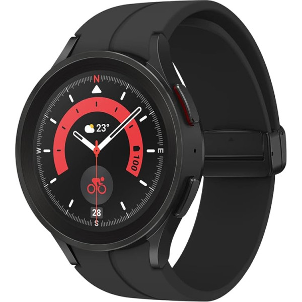 Samsung Galaxy Watch5 Pro viedpulkstenis, veselības funkcijas, fitnesa sekotājs, ilgstoša darbības baterija, Bluetooth, 45 mm, melna titāna krāsa