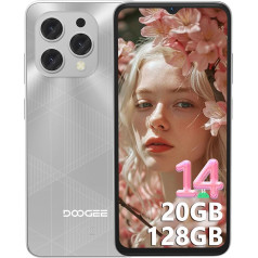 DOOGEE N55 Plus (20GB + 128GB) Android 14 viedtālrunis bez līguma, 90Hz mobilais tālrunis bez līguma Octa Core 6.56 Inch HD+, 5150 mAh mobilais tālrunis lēts, 13MP + 8MP bez Simlock mobilie telefoni 4G